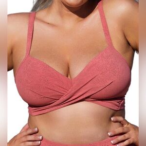 Women Swimsuit Plus Size Bikini Top V Neck Wrapped Adjustable Straps Back Tie 2X